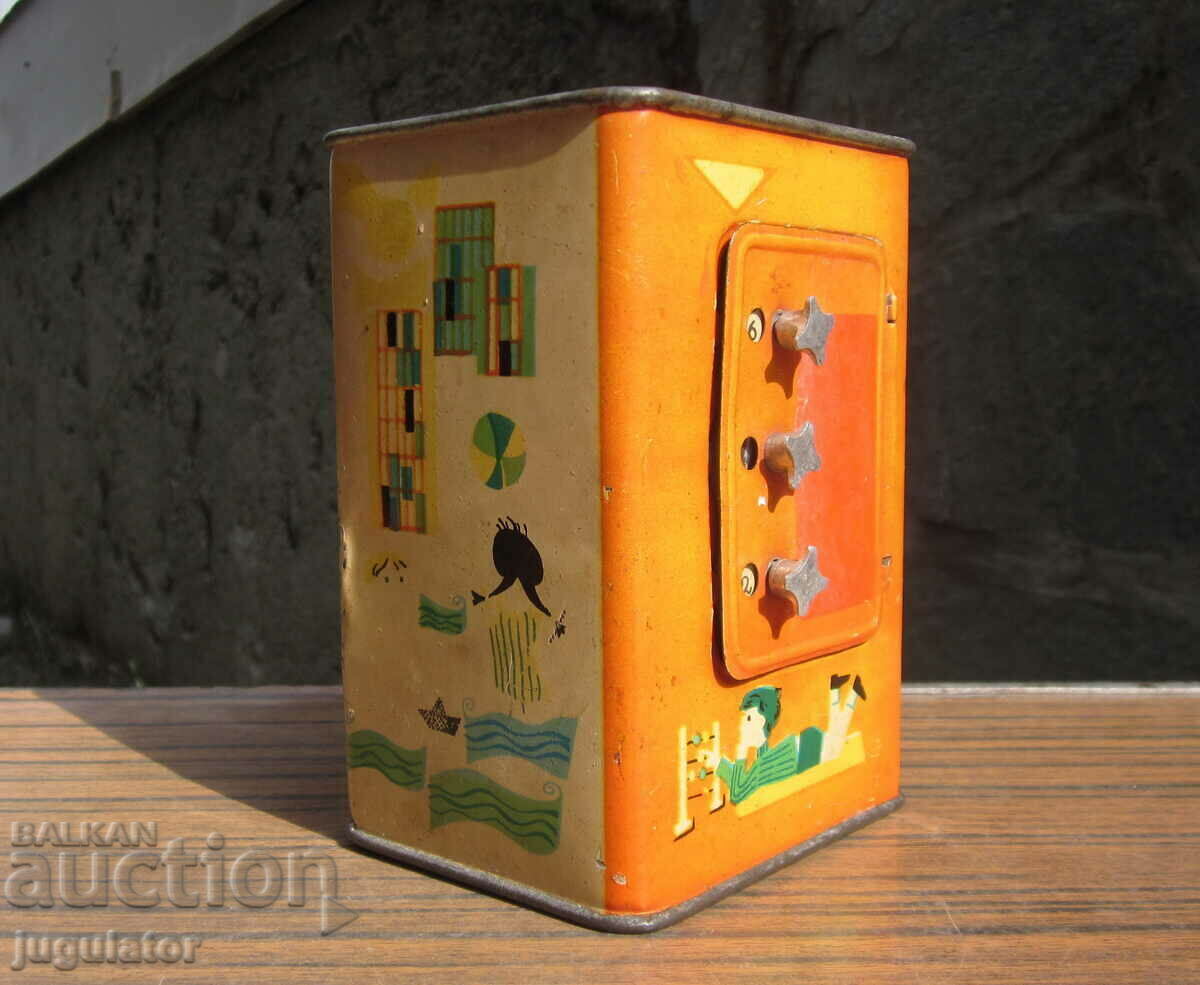 Auction old Russian tin metal toy piggy bank safe Auction old Russian tin metal toy piggy bank safe