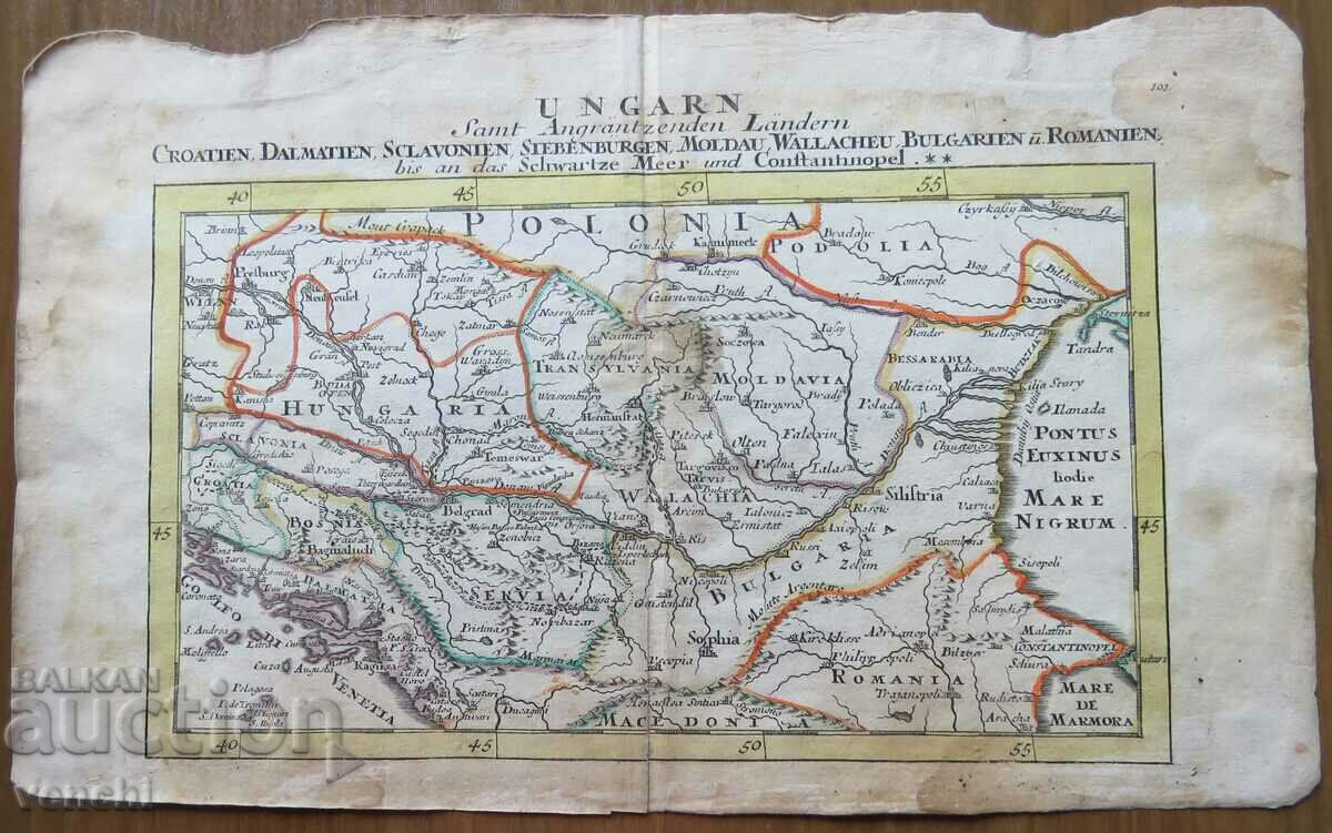 1720 - КАРТА - Унгария, Балкани - ОРИГИНАЛ