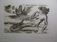 Engraving bookplate mermaid Victor Shapil Austria ORIGINAL