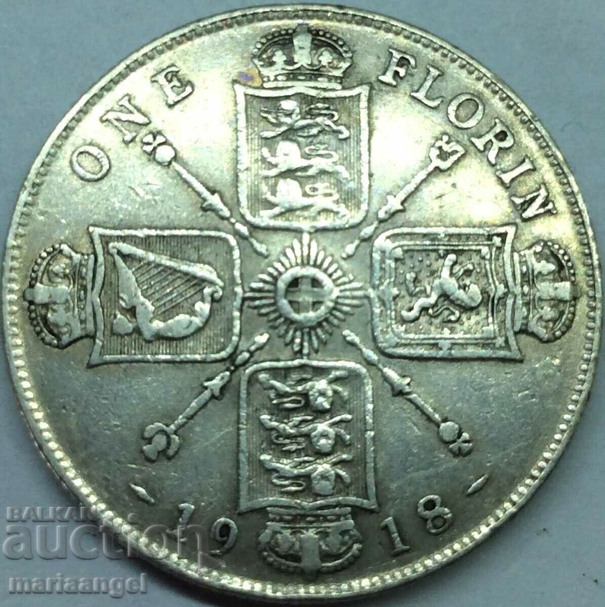 Μεγάλη Βρετανία 1 Florin 1918 George V Silver Rare