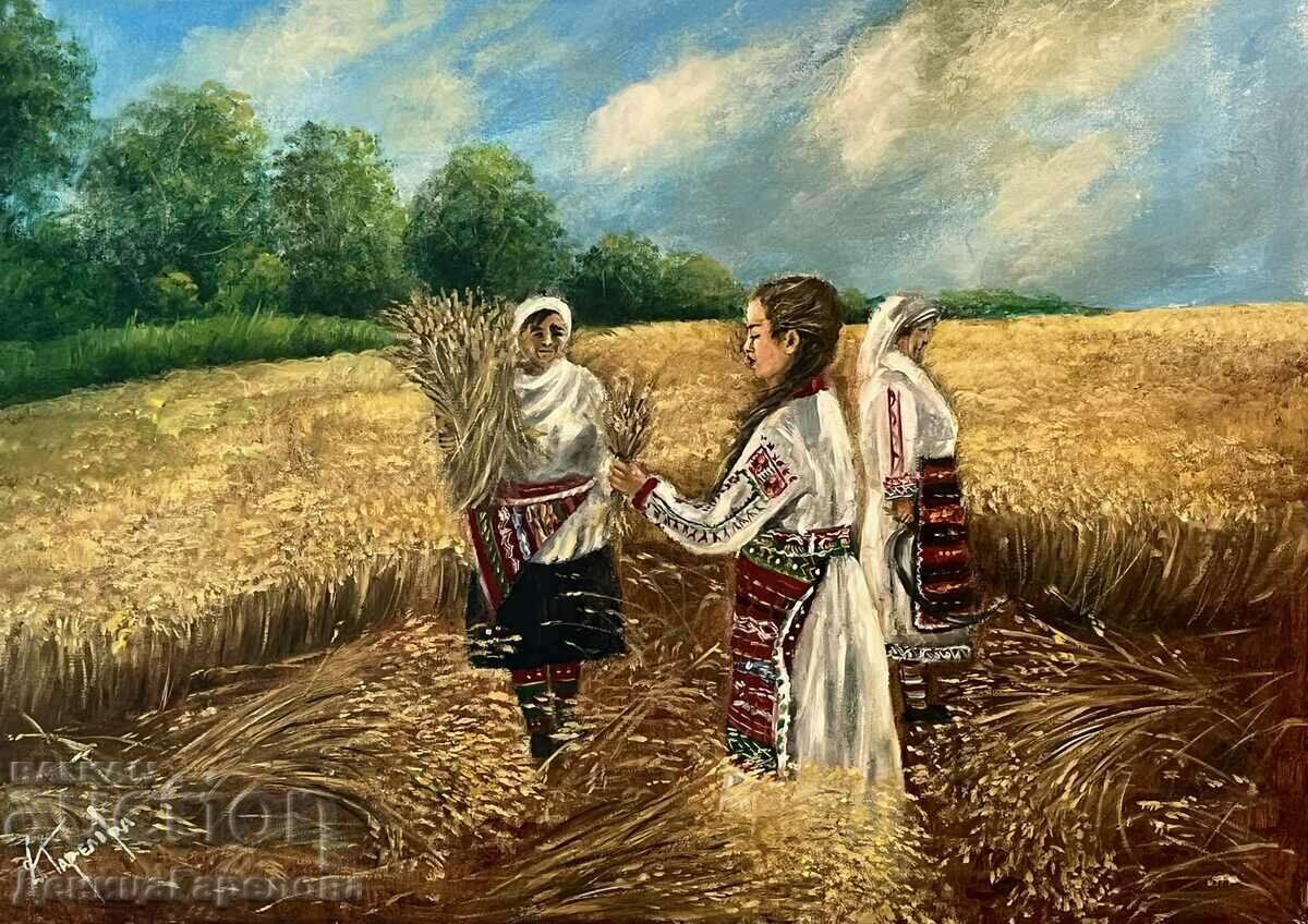 Pictura în ulei Denitsa Garelova 50/70 „Recolta bulgară”