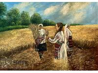 Pictura în ulei Denitsa Garelova 50/70 „Recolta bulgară”