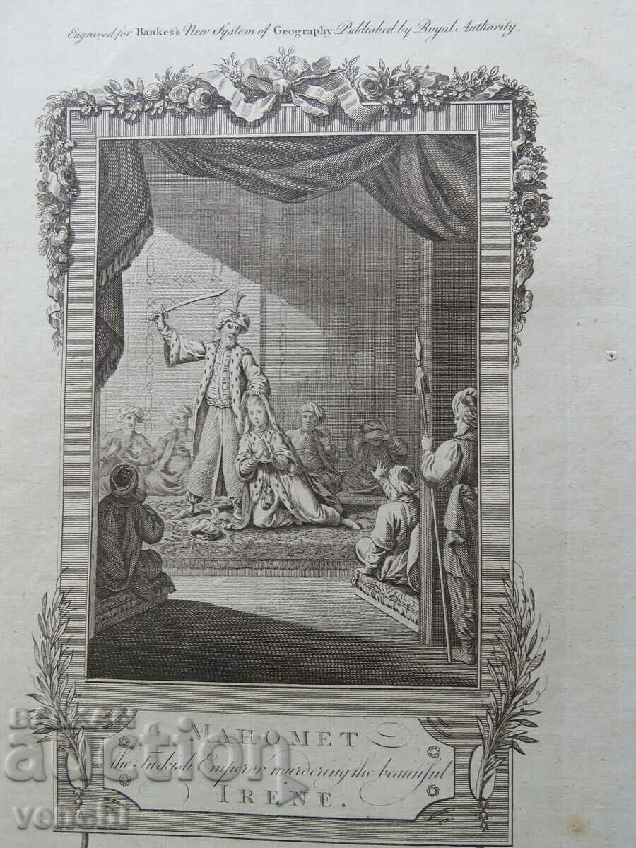 1789 - GRAVURA - Mohammed executând sfanta Irene - ORIGINAL