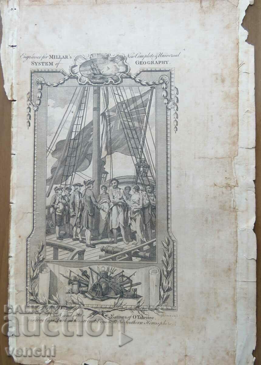 1786 - GRAVURĂ - CĂPITANUL COOK, TAHITI - ORIGINAL cu preț € 24.99 | 48.88 BGN 1786 - GRAVURĂ - CĂPITANUL COOK, TAHITI - ORIGINAL cu preț € 24.99 | 48.88 BGN