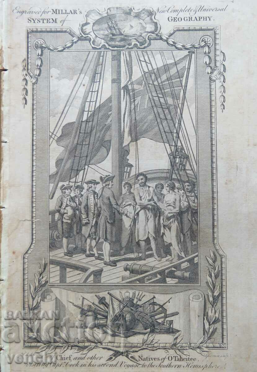 1786 - GRAVURĂ - CĂPITANUL COOK, TAHITI - ORIGINAL 1786 - GRAVURĂ - CĂPITANUL COOK, TAHITI - ORIGINAL