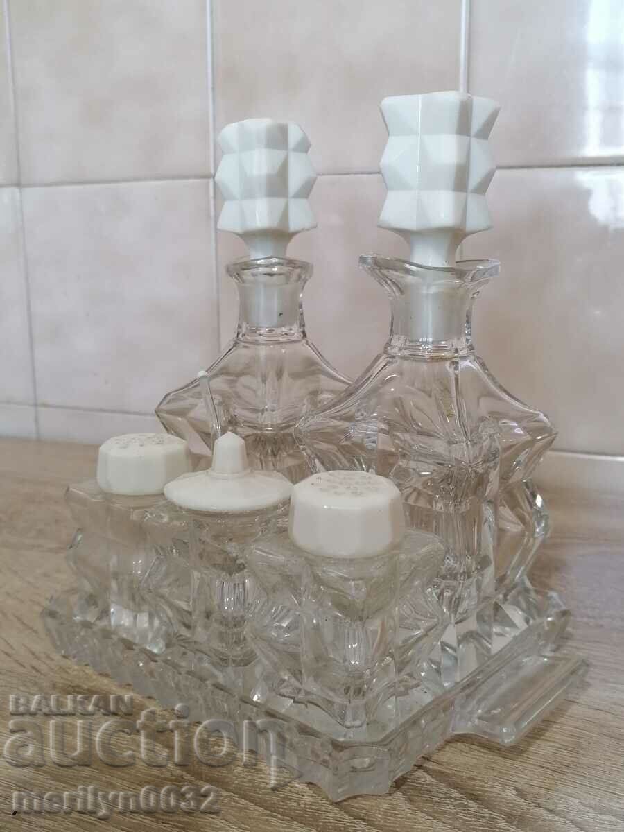 Set de condimente ceramice din cristal de plumb ceh din anii 1930 - 6 Set de condimente ceramice din cristal de plumb ceh din anii 1930 - 6