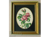 Watercolor painting Rose, L. Weiss, framed 16/19 cm, excellent