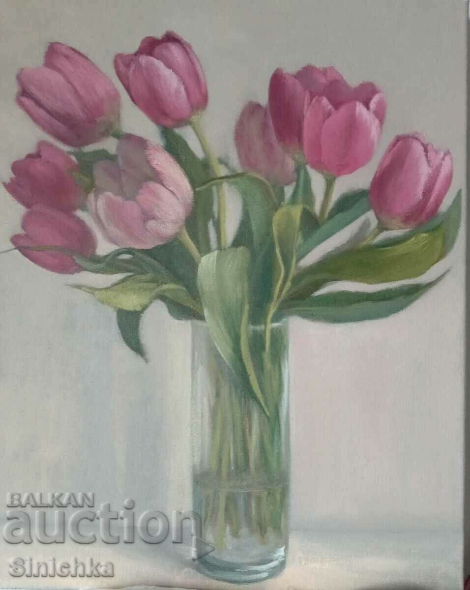 Flowers. Tulips. Painting, oil.