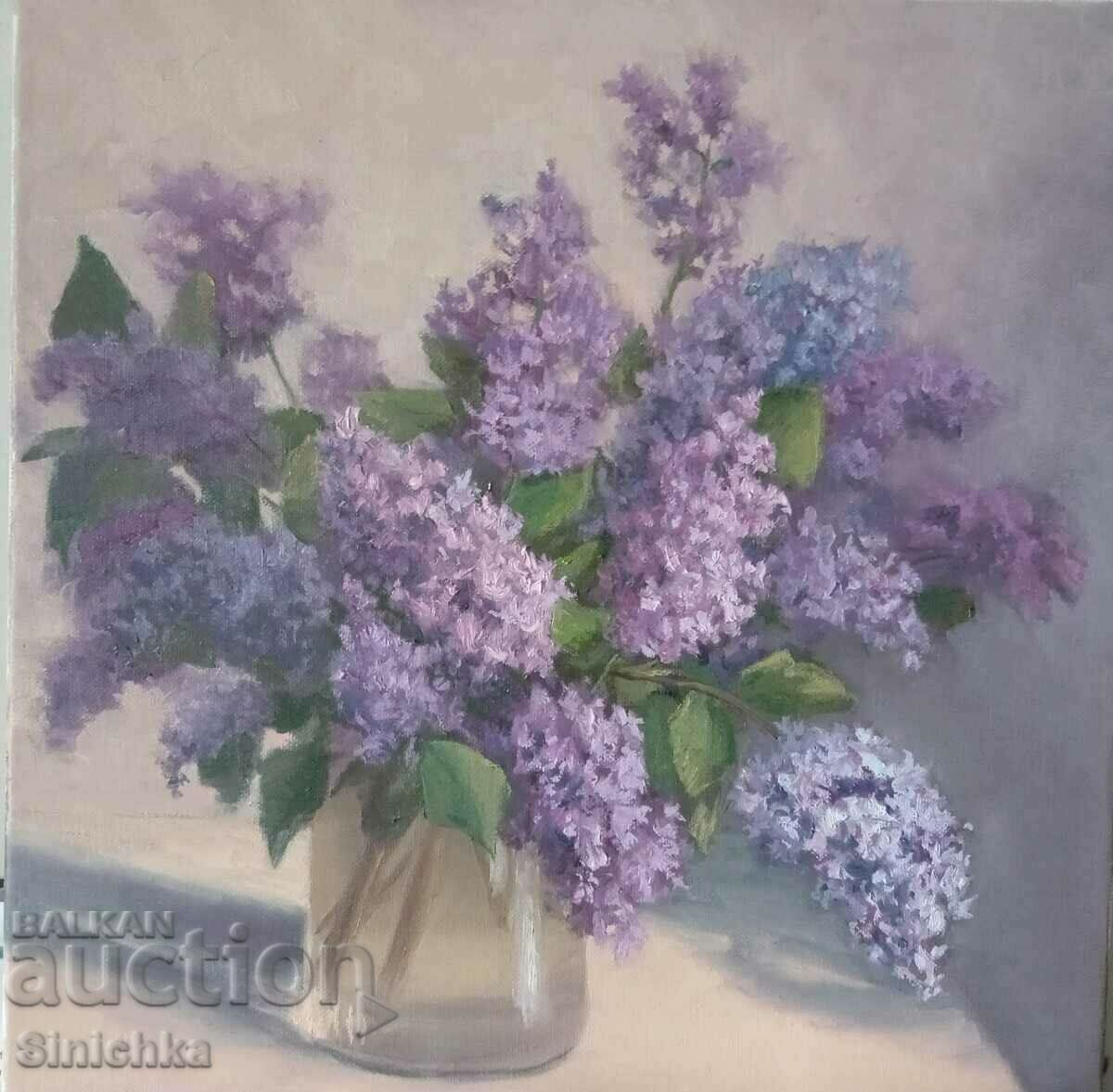 Lilac. Flowers. Painting, oil.