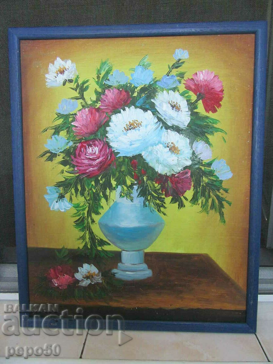VASE WITH FLOWERS, TEMPER - 43.5 x 63.5 cm.