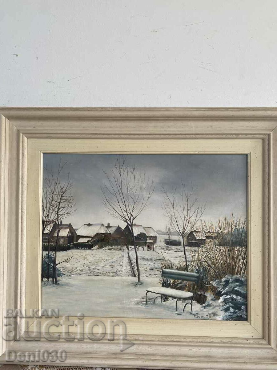 Beautiful old original oil on canvas painting from 1990