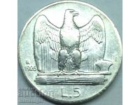 5 Lire 1926 Italia Argint - Rar Anul 2