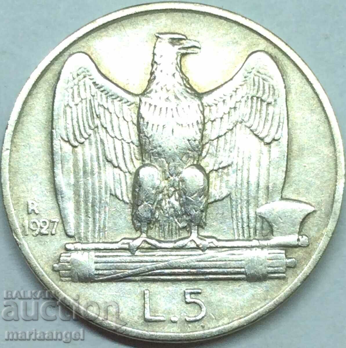 5 лири 1927 Италия  Виктор Емануеле III сребро