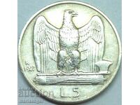5 лири 1927 Италия  Виктор Емануеле III сребро