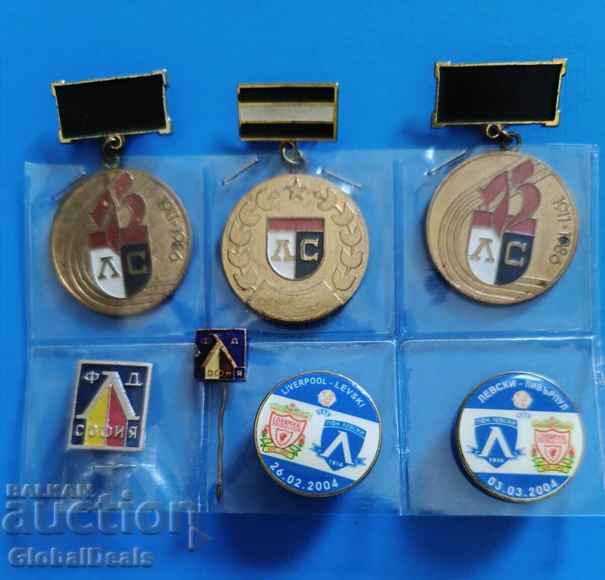 7 pieces of Levski football team badges, with Liverpool and others