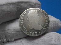 Monedă de argint rară 2 Reale 1822 Mexic