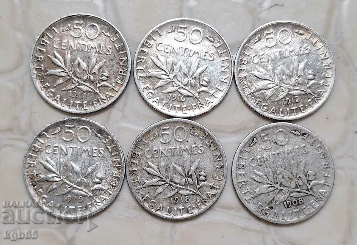 Πολλά ασημένια νομίσματα. Γαλλία.