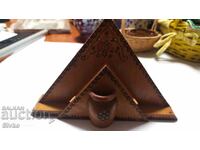 Napkin holder with space for toothpicks, pyrography