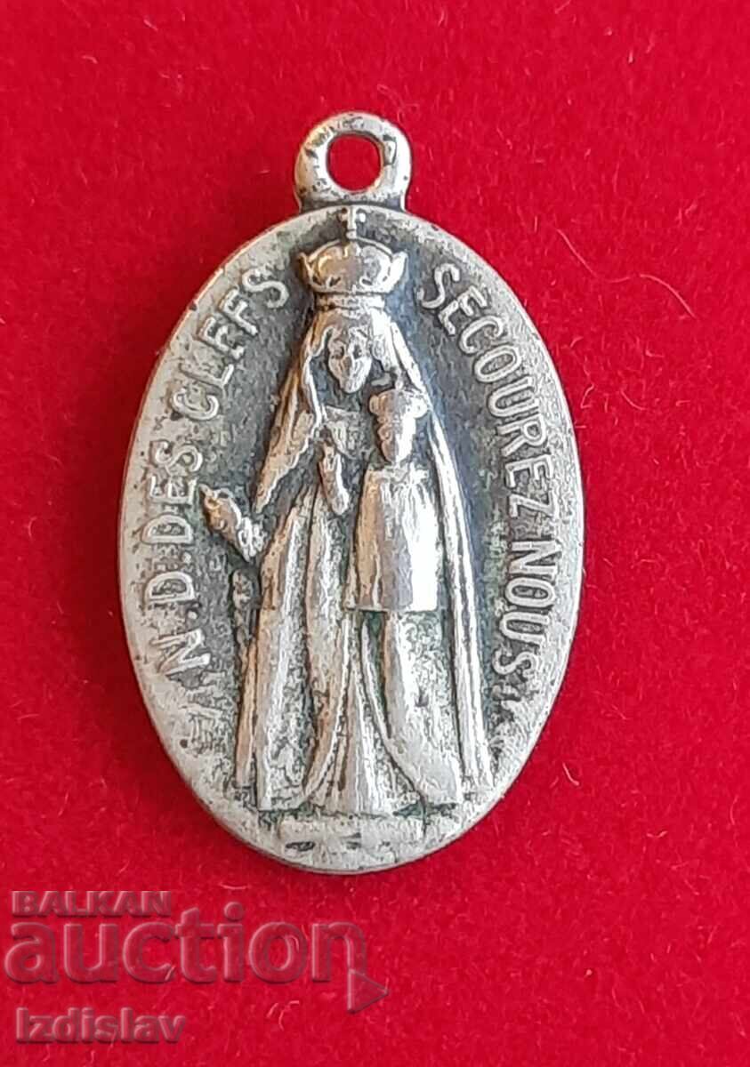 Аукцион Малко  двустранно бронзово медальонче с Богородица и Исус.