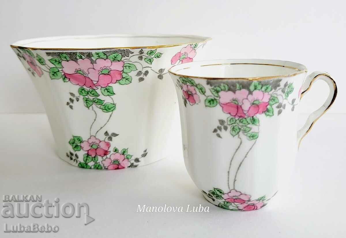 Hand painted open sugar bowl/bonniere/ and cup "Adderl