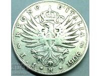 1 лира 1906 Италия Виктор Емануел сребро