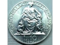 10 Lira 1947 Vatican Pius XII UNC FDS - αρκετά σπάνιο