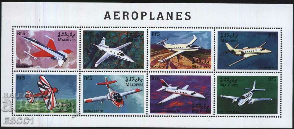 Καθαρά γραμματόσημα σε μικρό φύλλο Aviation Aircraft 1998 από τις Μαλδίβες
