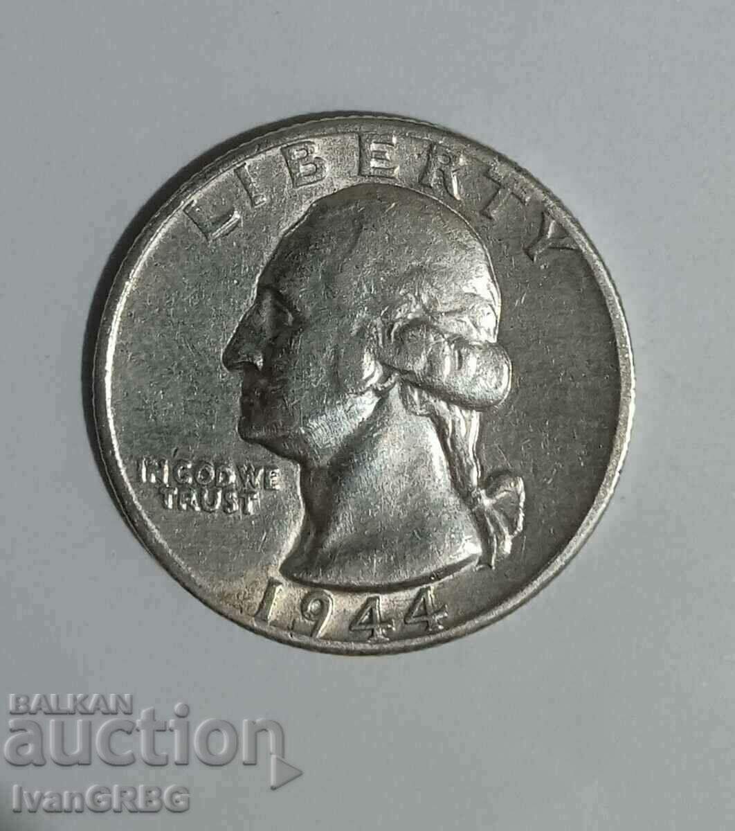 1/4 Dollar 1944 USA 25 Cents America, Quarter Dollar Silver