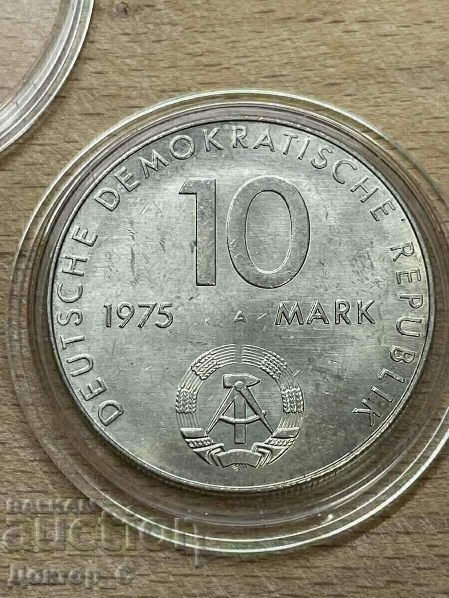 Moneda de 10 mărci 1975 „al 20-lea Pact de la Varșovia” cu motiv BG