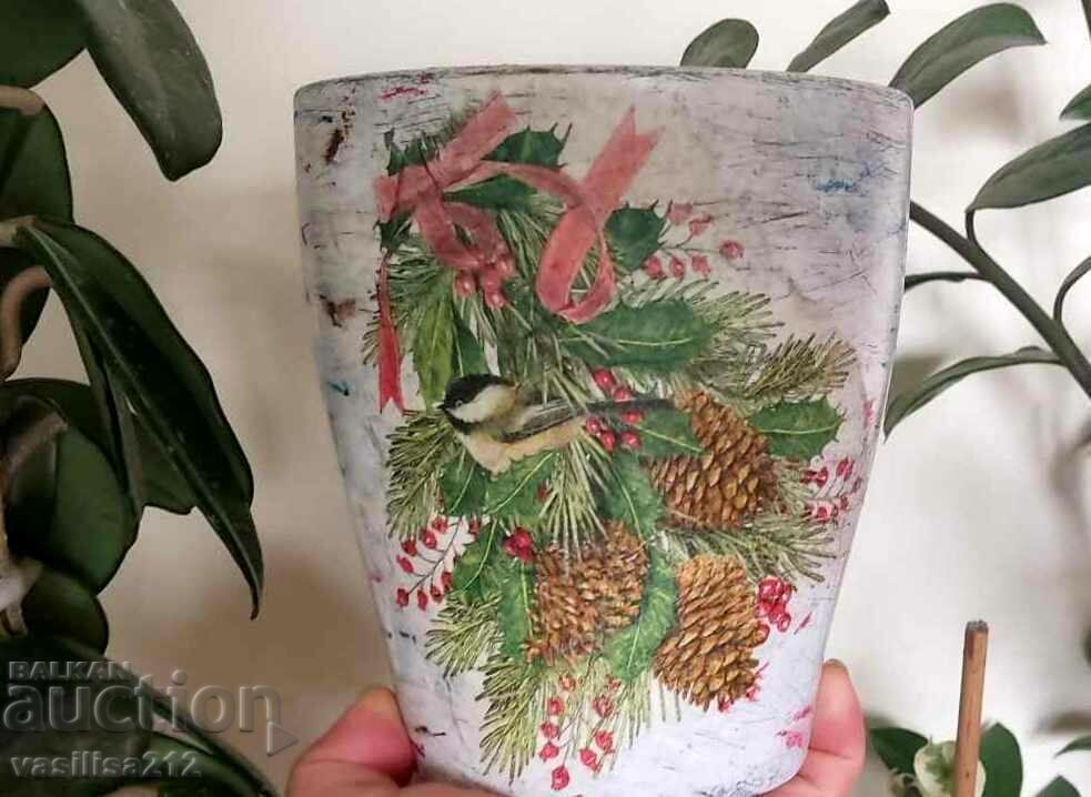 Pot with decoupage