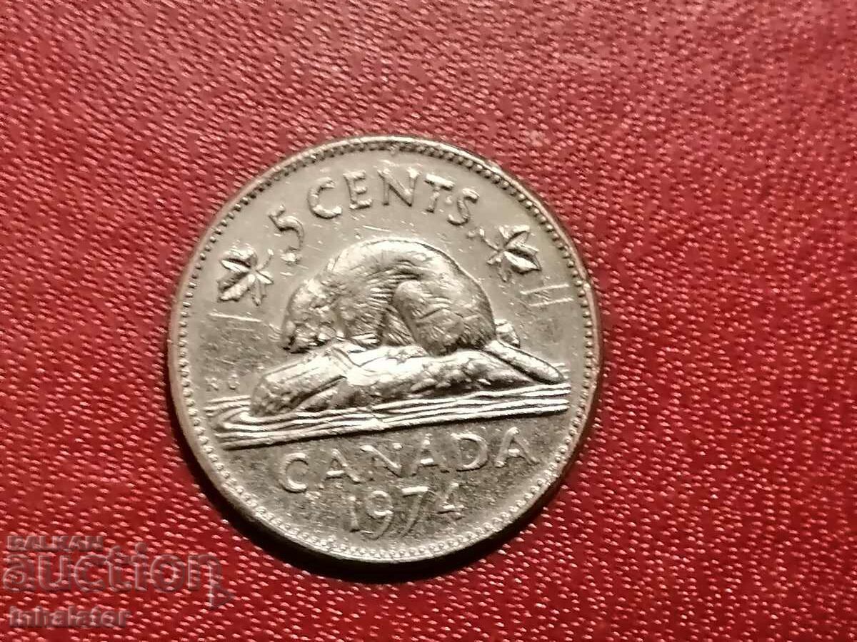 1974 год 5 цента Канада Бобър