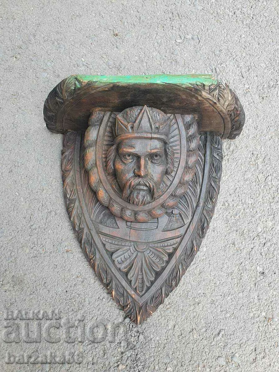 Interesting old wood carving with Tsar
