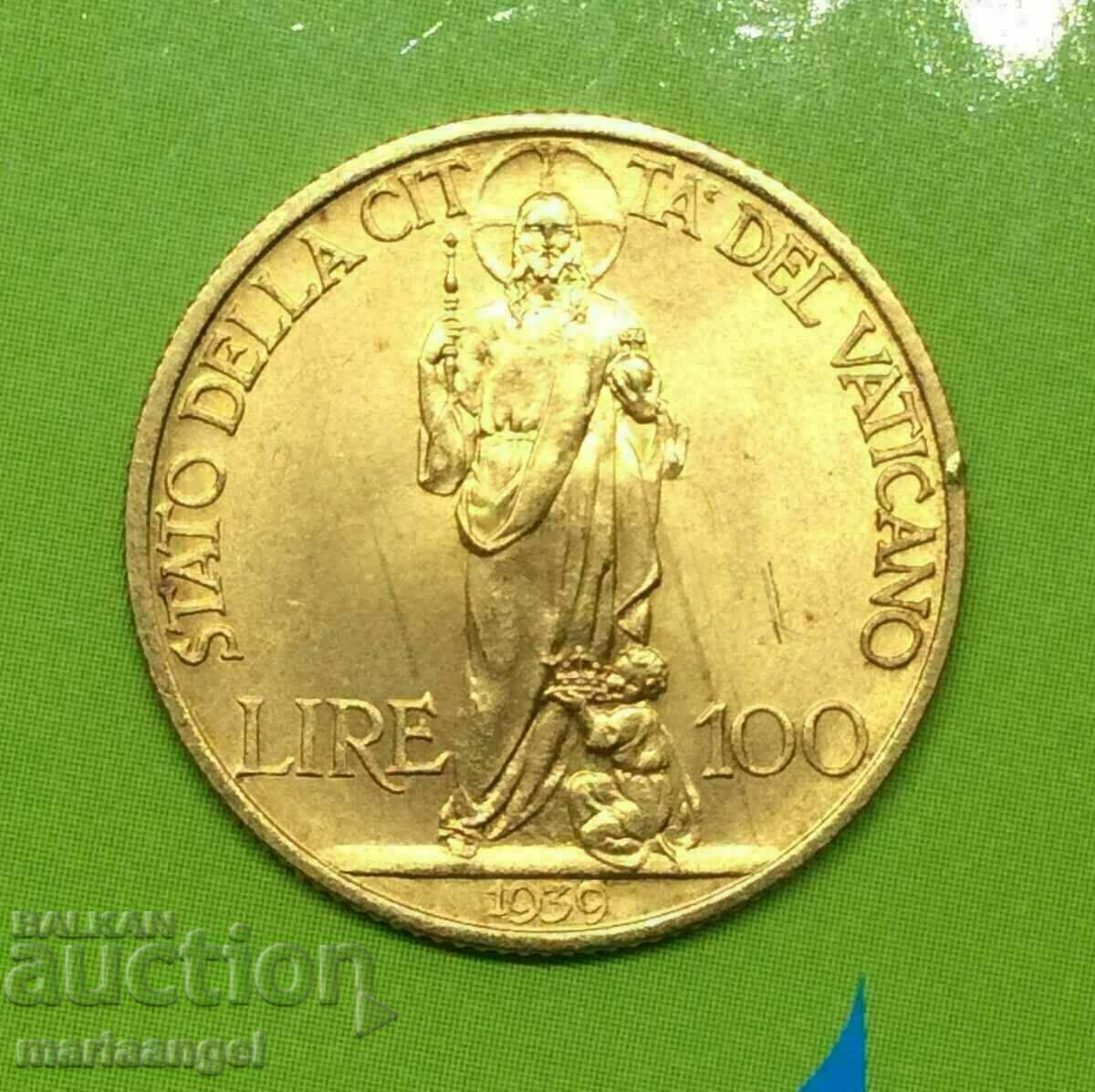 100 Лири 1939 Ватикана 2270 бр. Папа Пий XII Злато