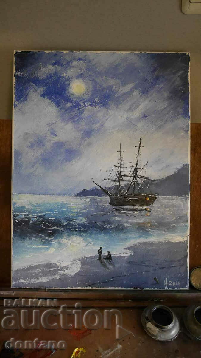 Oil painting - Seascape - Ship - Sailing 40/30 cm