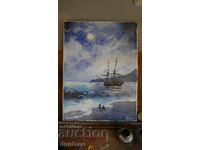 Маслена картина - Морски пейзаж -Кораб - Отплаване  40/30 см