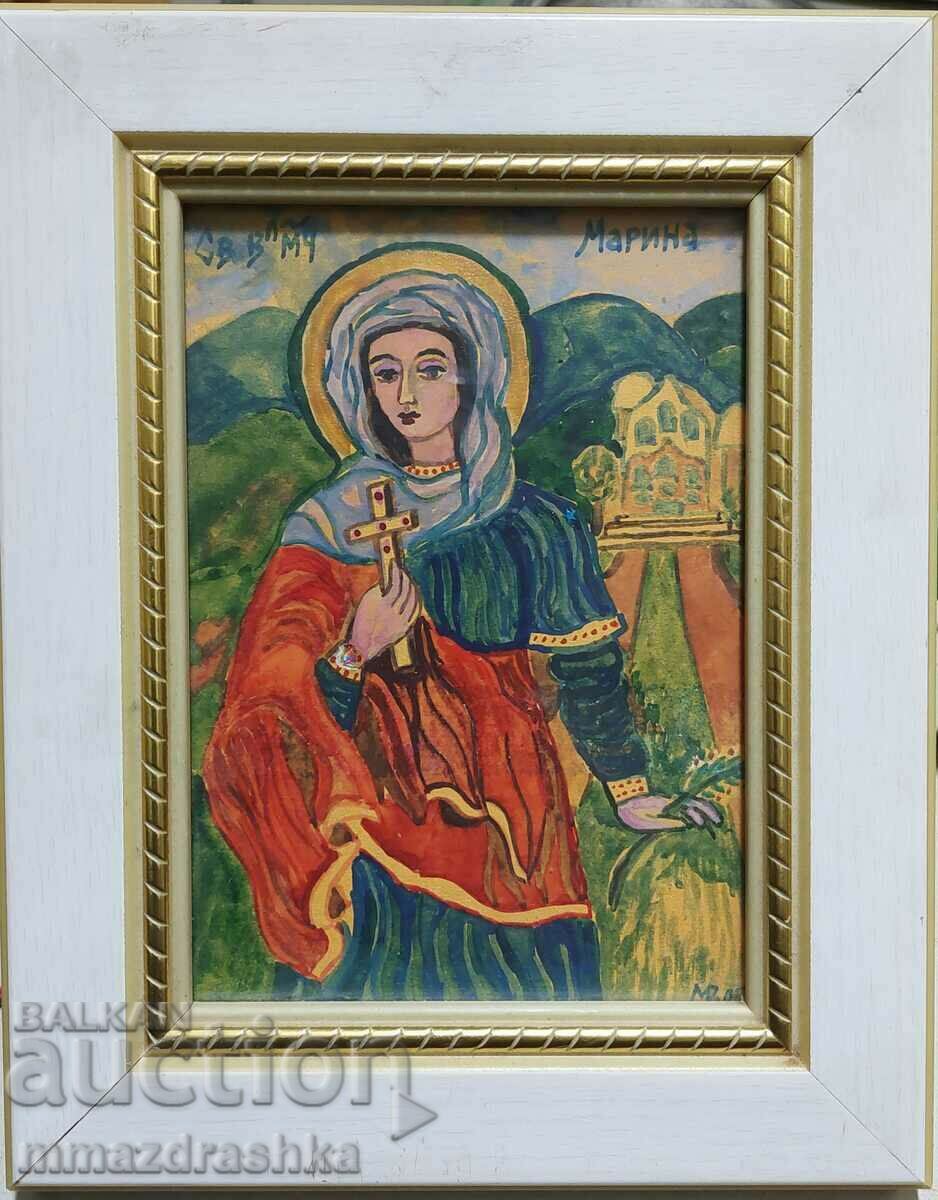 Saint Marina icon, hand painted