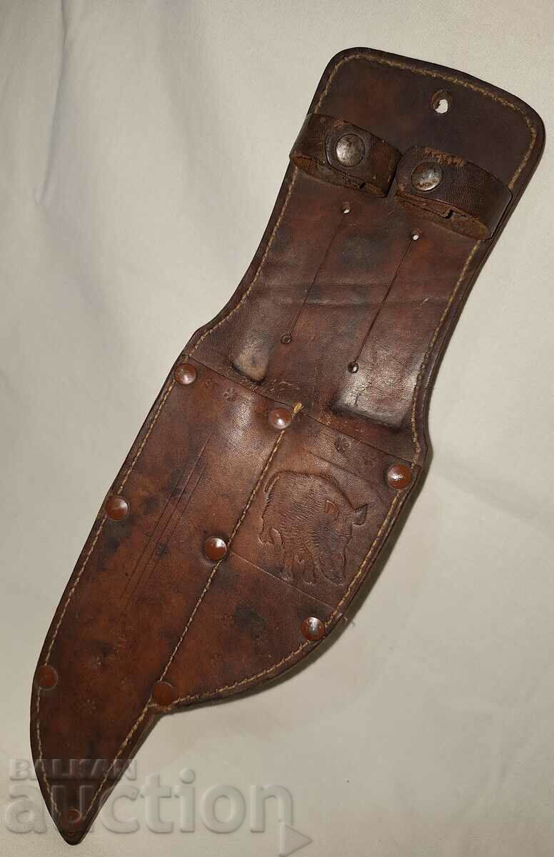 Old handmade double sheath for knife from natural