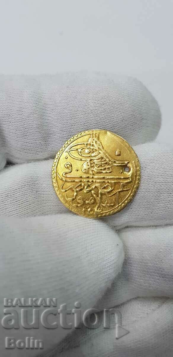 Monedă turcească, otomană de aur de mare carat!