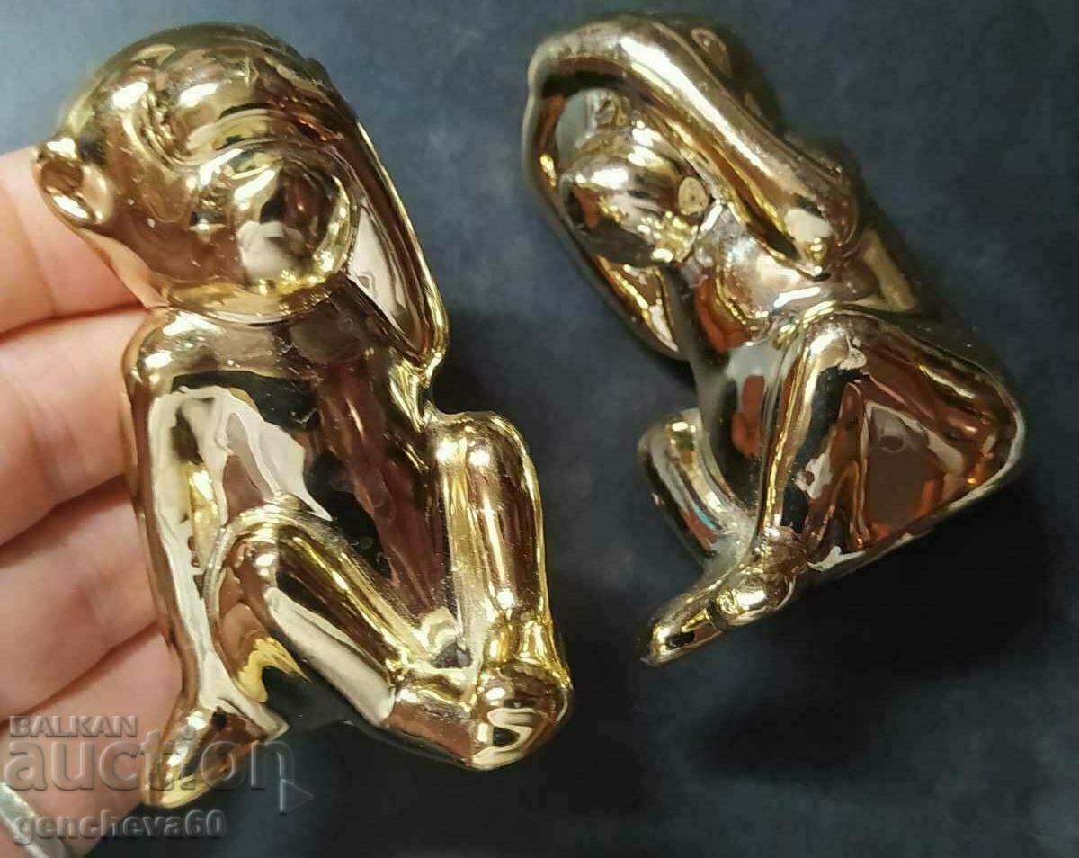 Доставка на Порцеланови маймунки Ни чул ни видял златна декорация