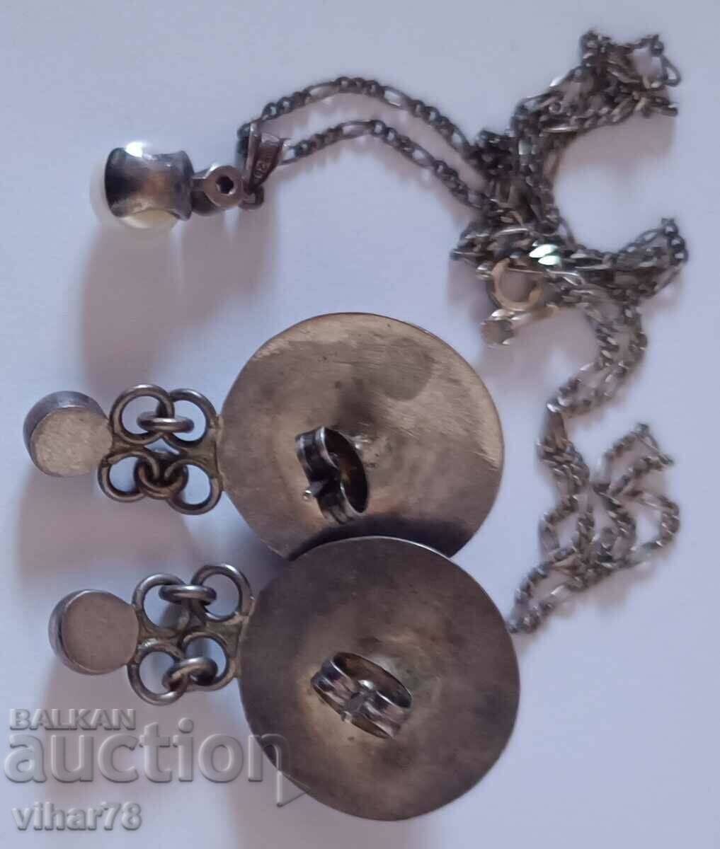 Old Silver Pearl Pendant and Earring Set - 7 Old Silver Pearl Pendant and Earring Set - 7