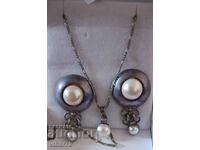 Old Silver Pearl Pendant and Earring Set