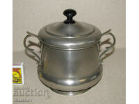 Antique nickel plated brass metal sugar bowl, well preserved