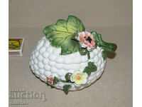 Porcelain box with embossed flowers, handmade, excellent