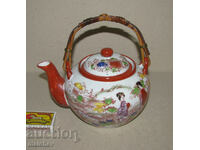 Japanese porcelain teapot 1930s bamboo handle excellent
