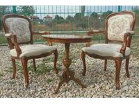 Set of two chairs with a table