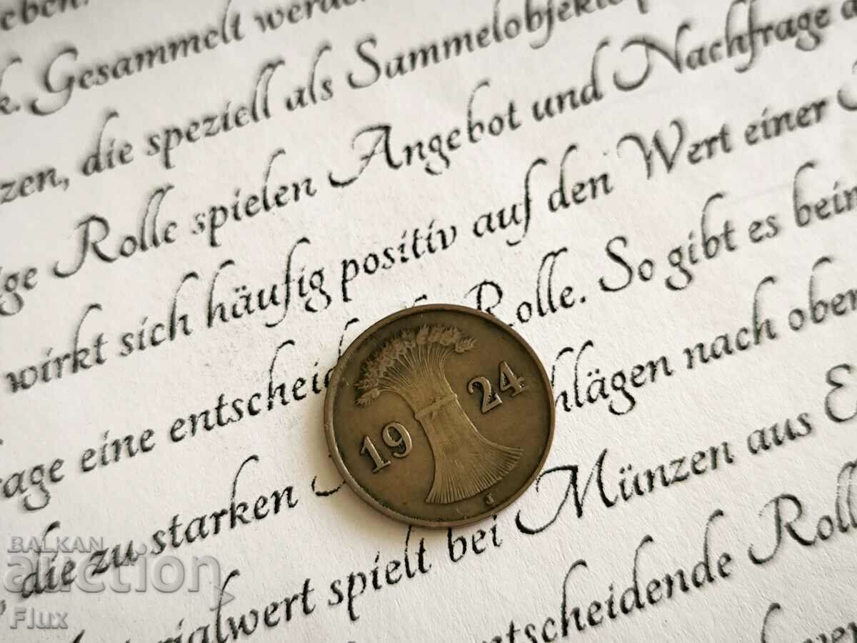 Reich Coin - Germany - 1 Pfennig | 1924; series J with price 4.85 BGN | € 2.48 Reich Coin - Germany - 1 Pfennig | 1924; series J with price 4.85 BGN | € 2.48