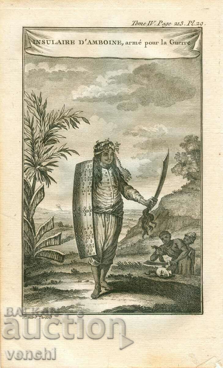 1780 - СТАРА ГРАВЮРА - Въоръжен островитянин - ОРИГИНАЛ