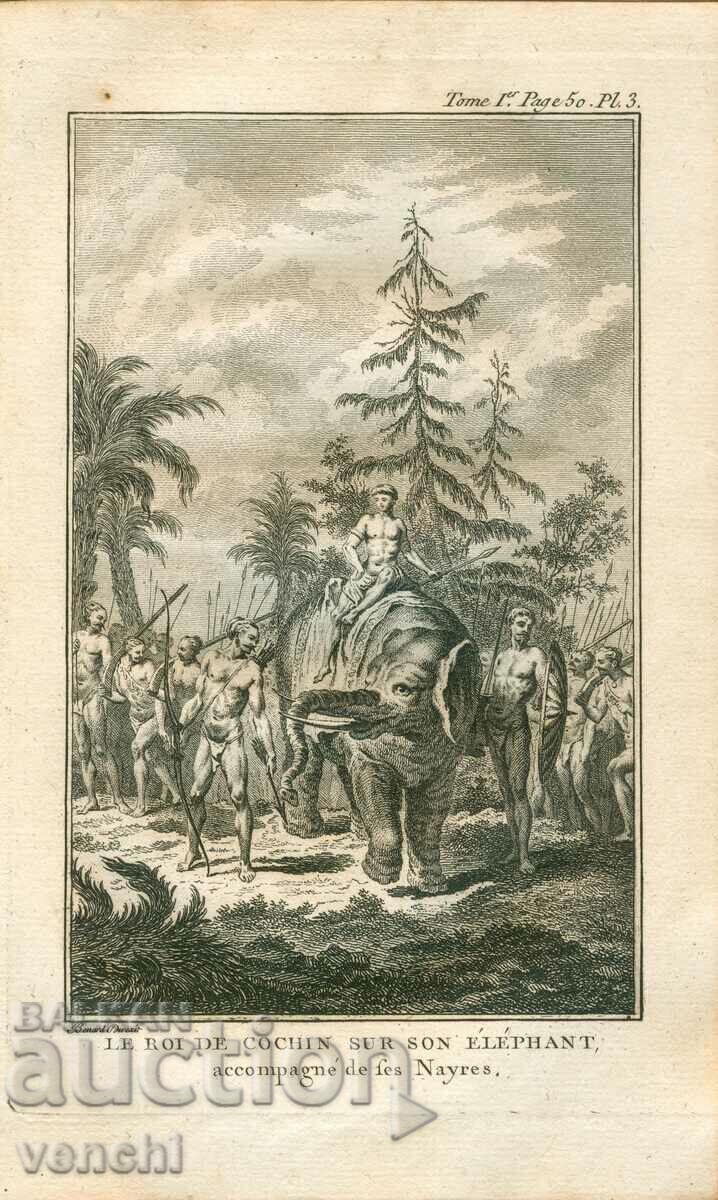 1780 - GRAVURA VECHE - Regele Cochin, India - ORIGINAL