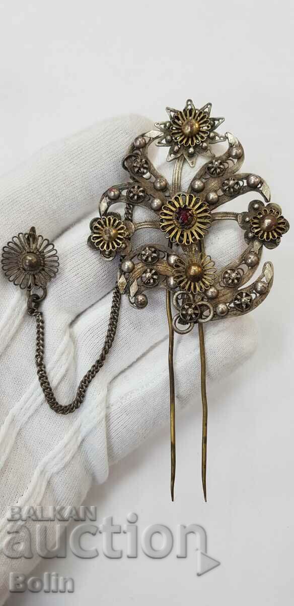 Рядка възрожденска брошка, игла, заботка, накит 19-ти век