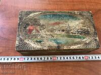 BOX BOX WOOD PYROGRAPHED PAINTED COLOR ANTIQUE